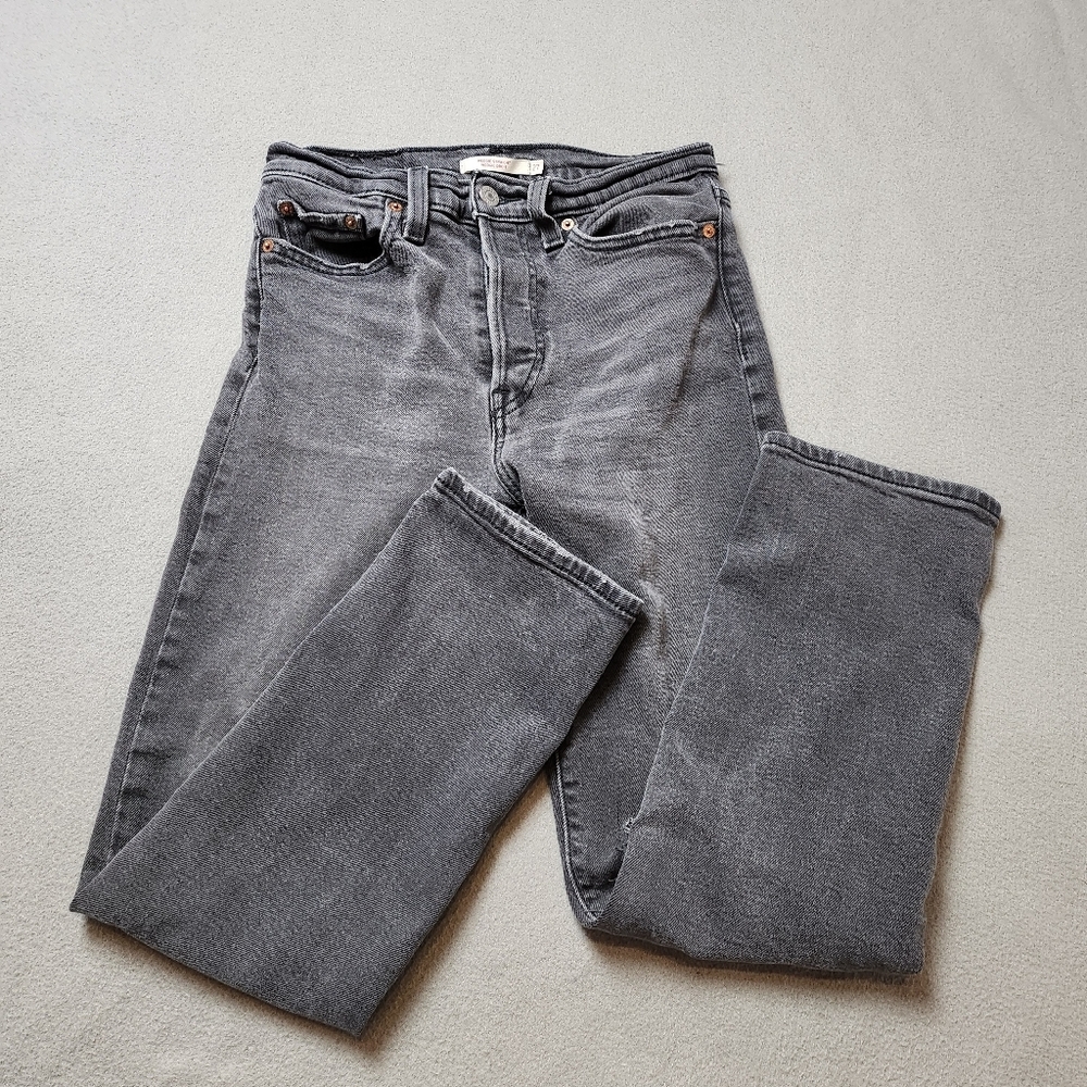 Levis Wedgie Straight Button Fly High Rise Premium Jeans Gray Black Wash Size 27 - Picture 6 of 14